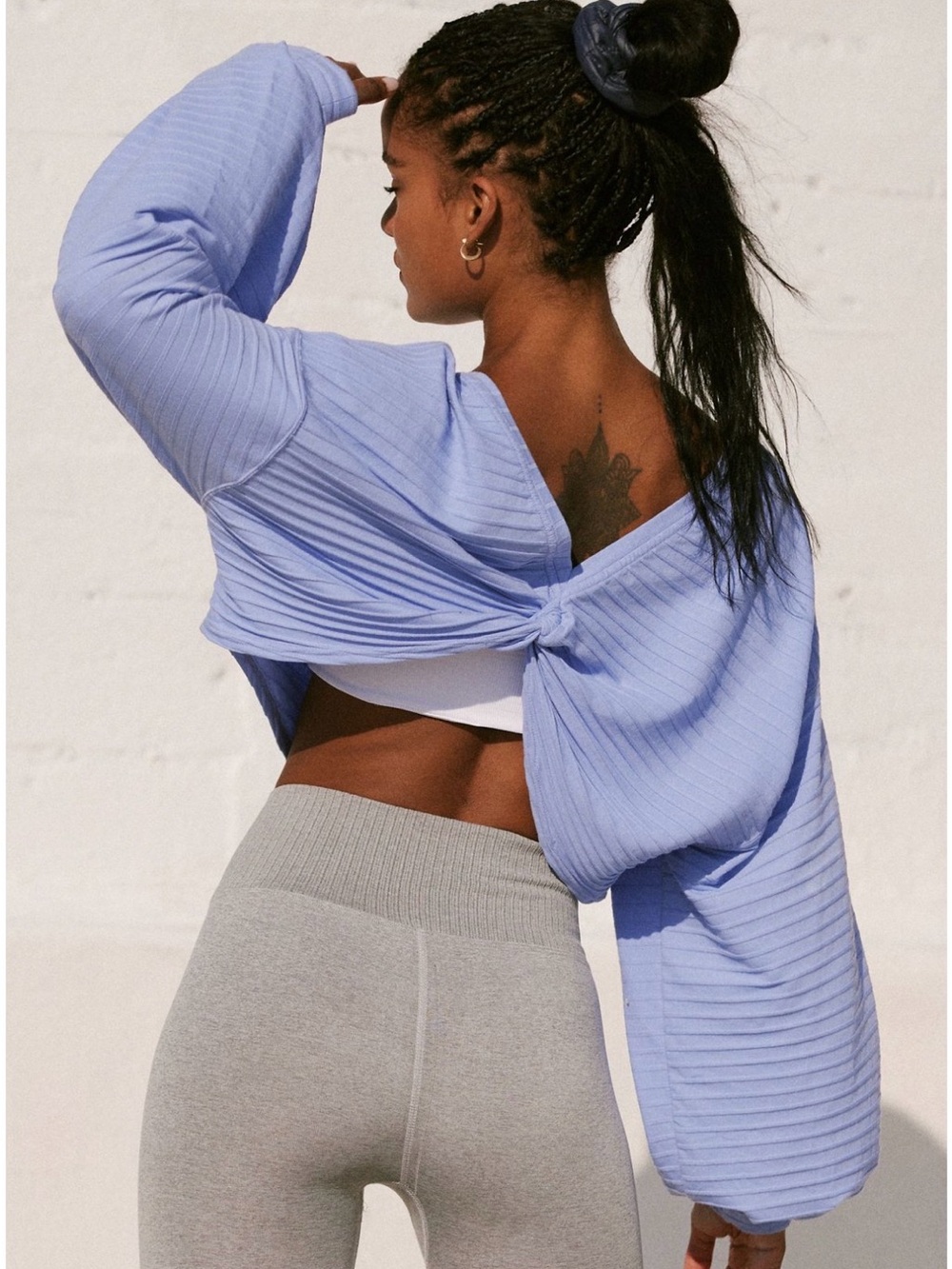 FP Movement by Free People Reversible  Periwinkle Ribbed Long-Sleeve Crop Top